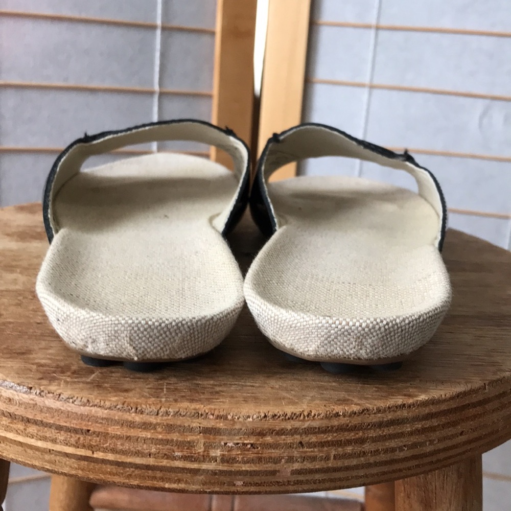 Lands End mules sz 7 black leather canvas footbed rubber sole loafer look Summer - Picture 2 of 10